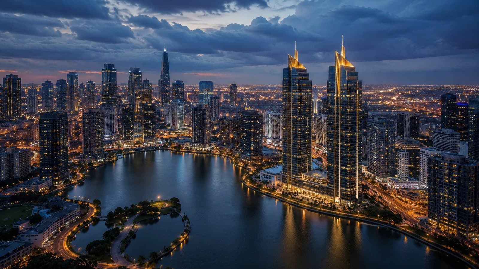 Dubai International Financial Centre at golden hour
